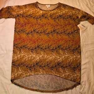 LuLaRoe Tan Leaf Pattern Tunic Top